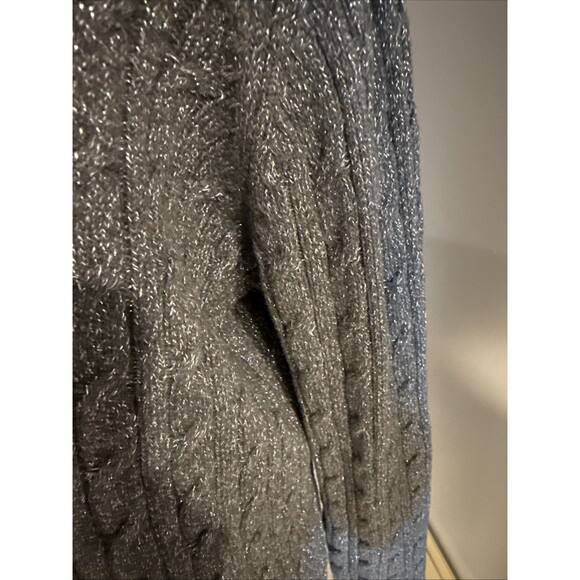 Charter Club Cable Knit Sweater Gray Sparkle Pullover V-Neck Long Sleeve Size Xl - Picture 2 of 6
